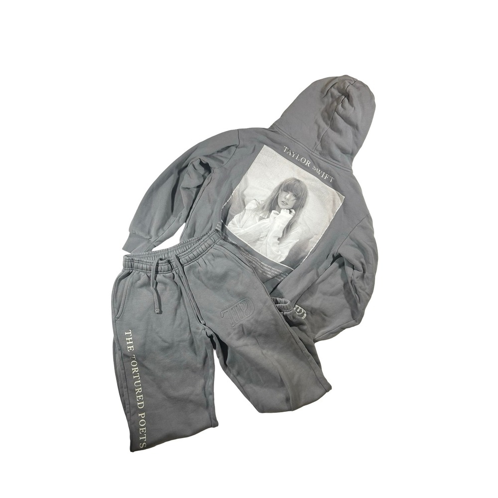 Taylor Swift The Tortured Poets Department TTPD Grey Hoodie Sweatpants Set XS